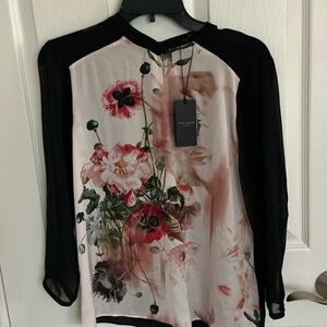 Ted Baker London Black and Cream Floral Blouse